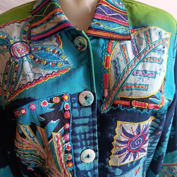 Vtg 90's Women's Jacket XS Colorful Patchwork Embroidered Coldwater Creek India - Picture 1 of 7